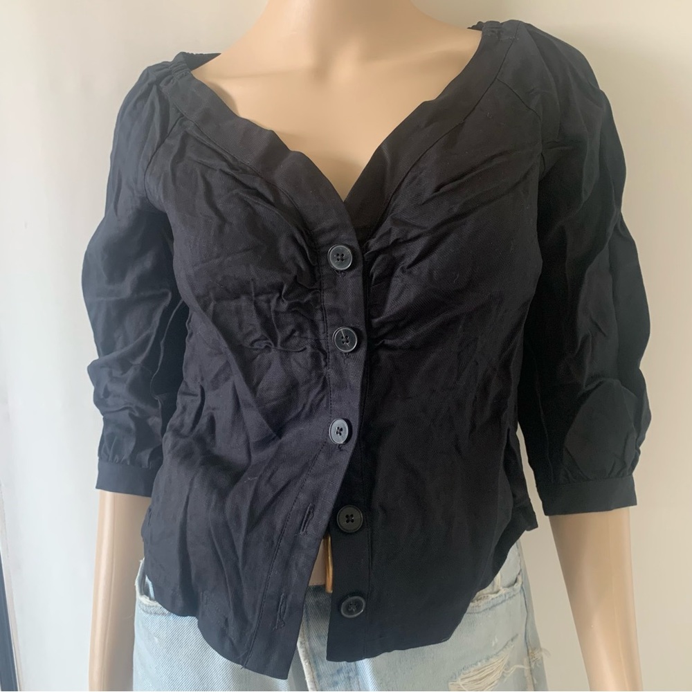 Adorable Maeve Anthropologie black semi/crop partial sleeve Princess blouse